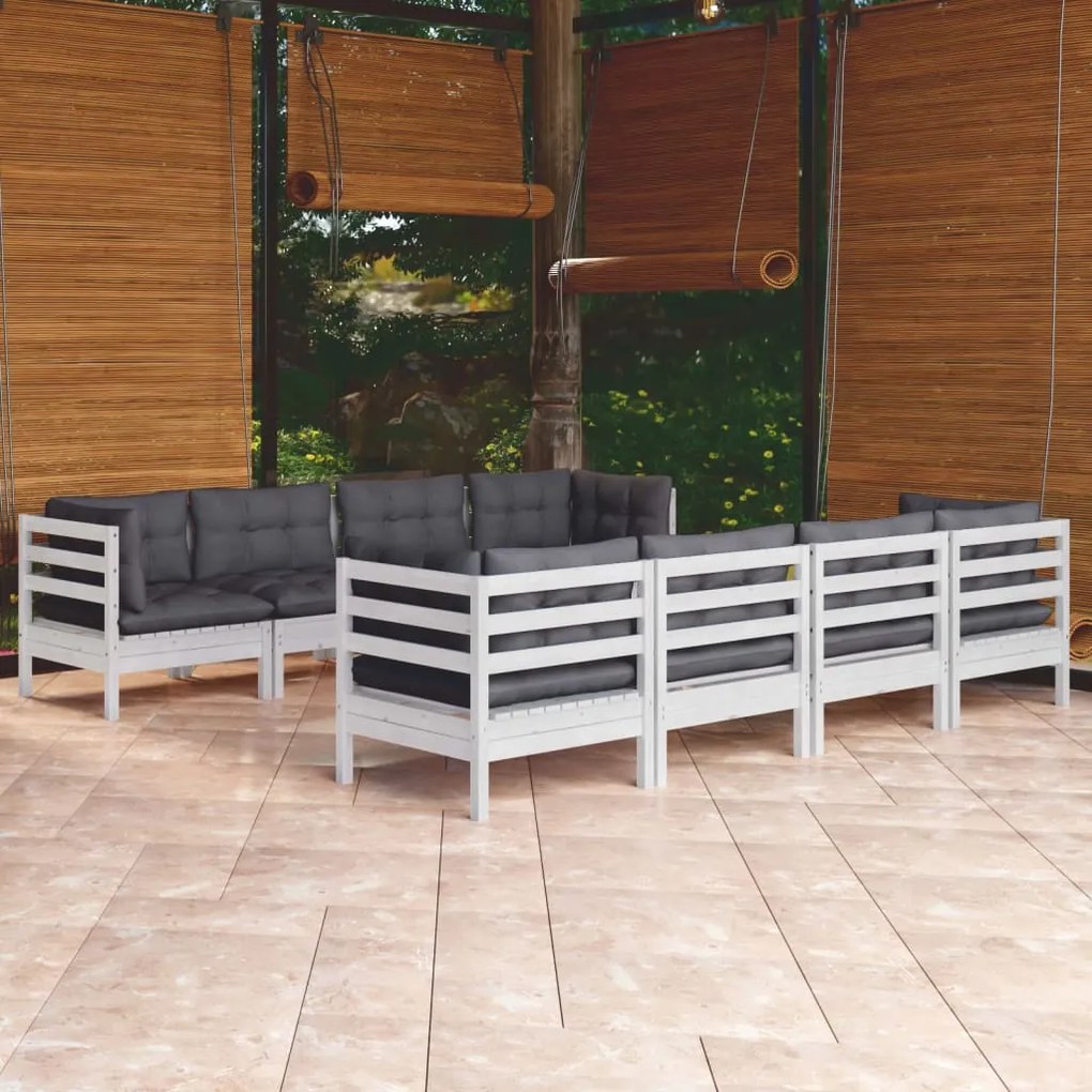 vidaXL Set mobilier de grădină cu perne, 9 piese, lemn masiv de pin