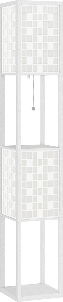 HOMCOM Lampă de podea, model tip plasă, rafturi în 2 niveluri, compatibilă cu diferite becuri, Alb | Aosom Romania