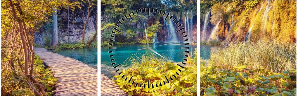 Tablou - Lacurile Plitvice, Croația (cu ceas) (90x30 cm)