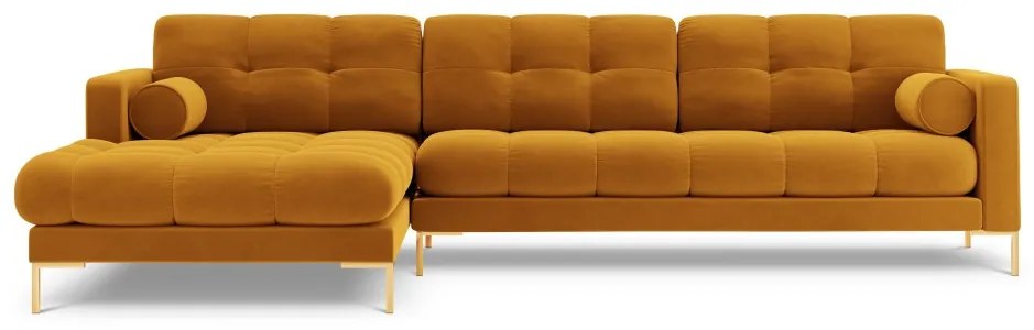Colțar tapițat Bali, Galben/5 locuri/picioare gold/partea stângă/ L293 x l185 x h75