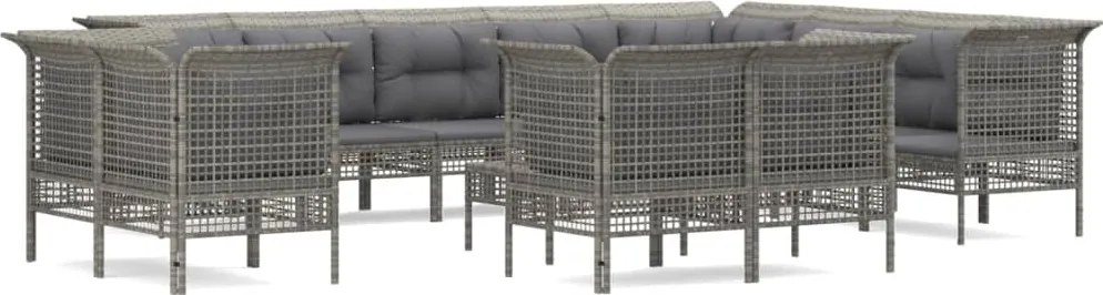vidaXL Set mobilier de grădină cu perne, 13 piese, gri, poliratan