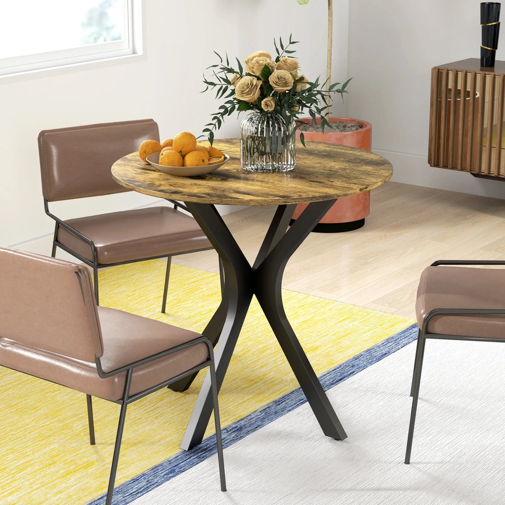 HOMCOM Masă de bucătărie pentru 2 persoane, rotundă, cadru din oțel cu acoperire din pulbere, Ø78 cm, maro-rustic | Aosom Romania