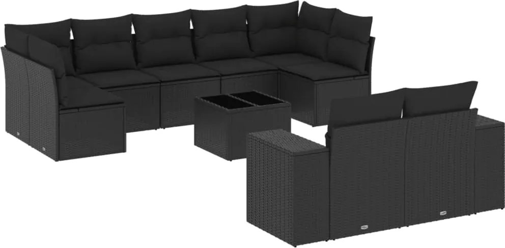 vidaXL Set canapele de grădină cu perne, 10 piese, negru, poliratan