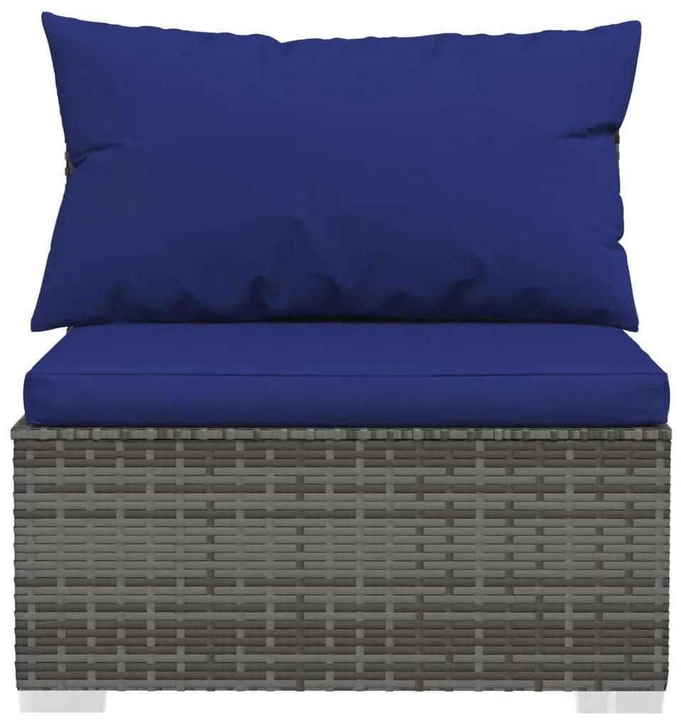 Canapea de mijloc de gradina cu perne,gri, poliratan 1, gri si bleumarin, canapea de mijloc