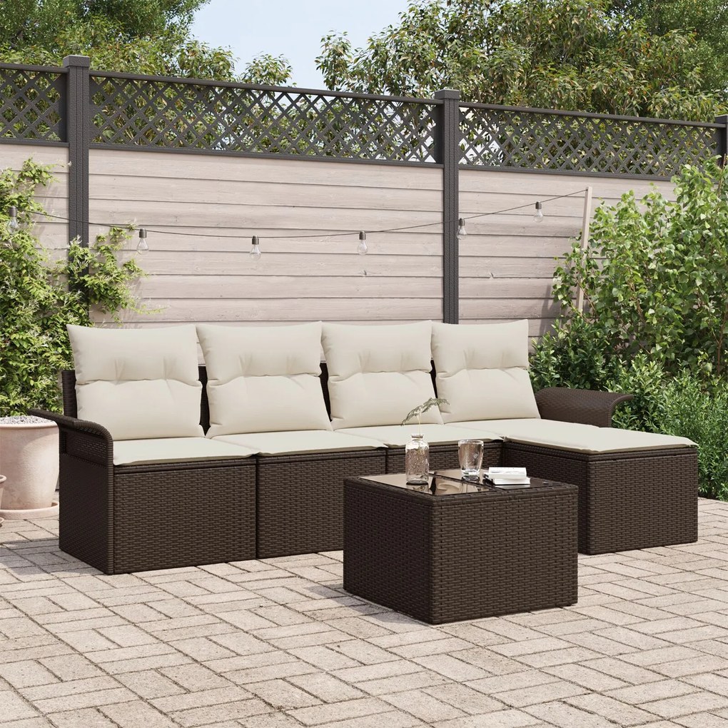 vidaXL Set de canapele pentru grădină cu pernă 6 pcs Maro Rattan poli