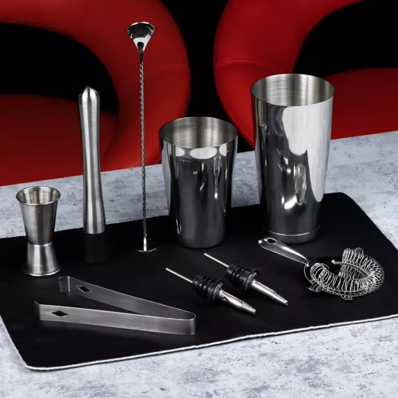 Set shakere si accesorii pentru cocktail Kinghoff KH 1708, 9 buc, 600/750 ml, Inox