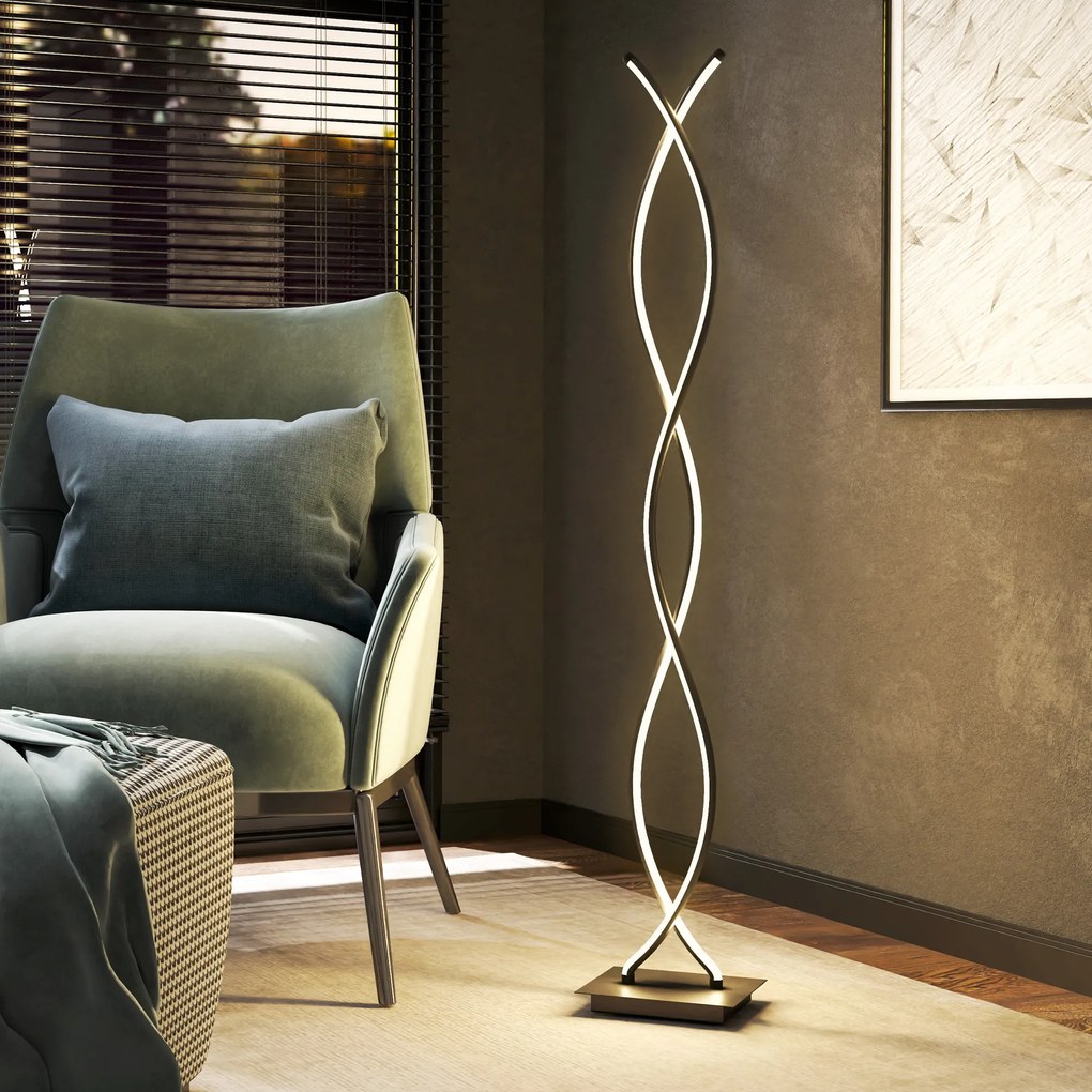 HOMCOM Lampadar de salon cu design spirală dublă, 3 niveluri de luminozitate, comutator de picior, modern și elegant, negru | Aosom Romania