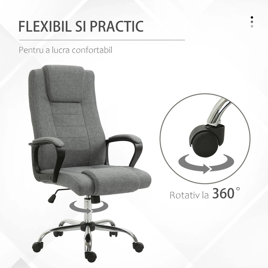 Vinsetto Scaun Birou Ergonomic cu Basculare, Înălțime și Înclinare Reglabilă, Capacitate 120 kg, 62x76x110-119 cm, Gri | Aosom Romania