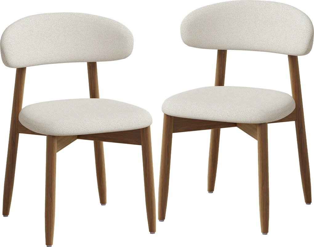 HOMCOM Set 2 scaune de dining moderne, cu spătar curbat, alb crem | Aosom Romania