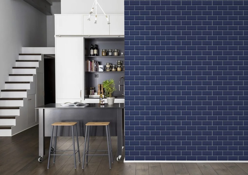 Fototapet, Bistro Tiles, Royal Blue, Rebel Walls