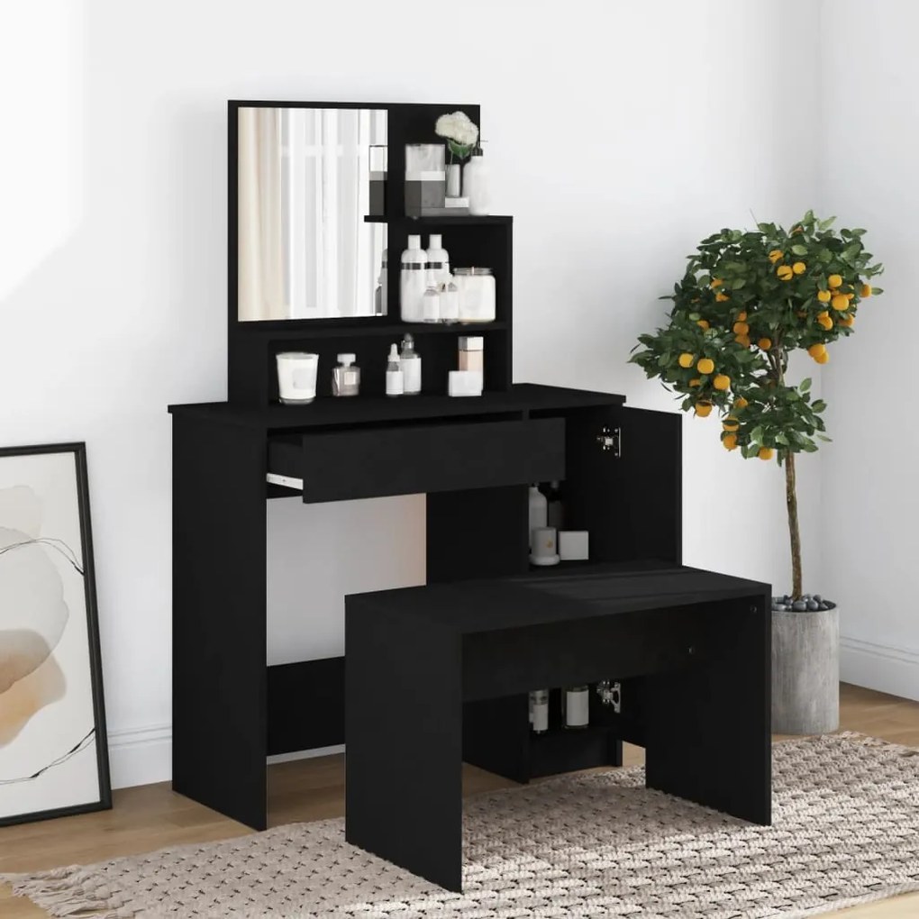 802958 vidaXL Masă de toaletă cu oglindă, negru, 86,5x35x136 cm