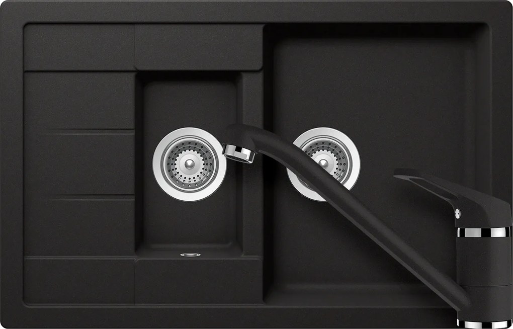 Set chiuveta bucatarie Schock Manhattan D-150S 780 x 500 mm si baterie bucatarie Schock Cosmo Cristalite Nero, negru