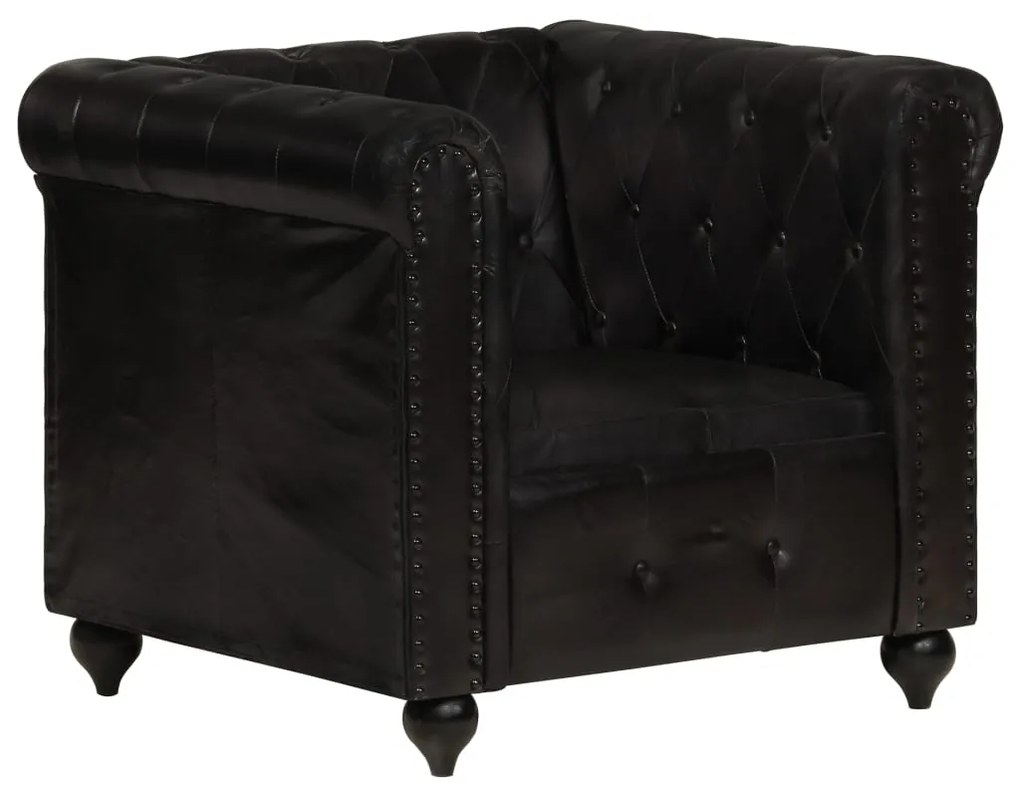 Fotoliu chesterfield, negru, piele naturala 1, Negru