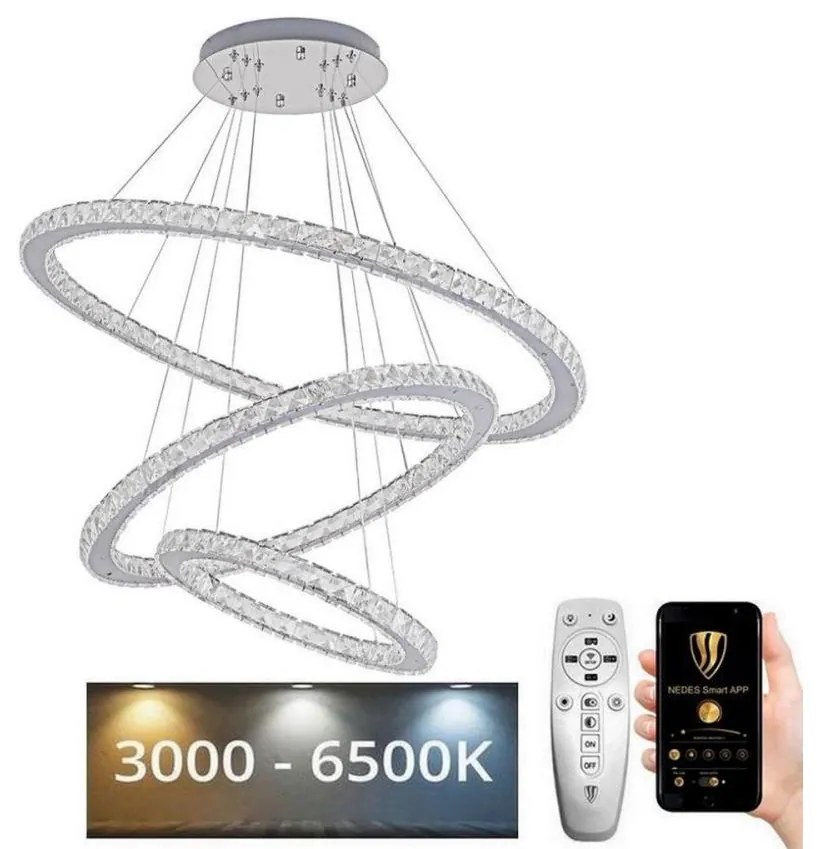 Lustră LED dimabilă pe cablu LED/210W/230V 3000-6500K argintiu + telecomandă