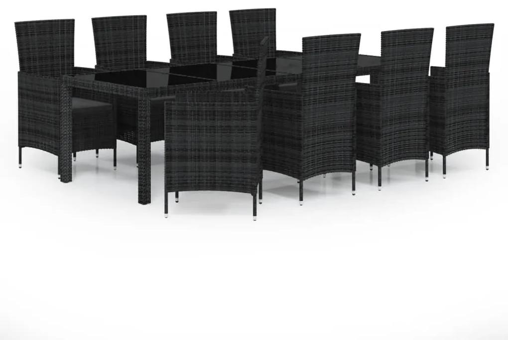 Set mobilier de exterior cu perne, 9 piese, negru, poliratan Lungime masa 250 cm, 9