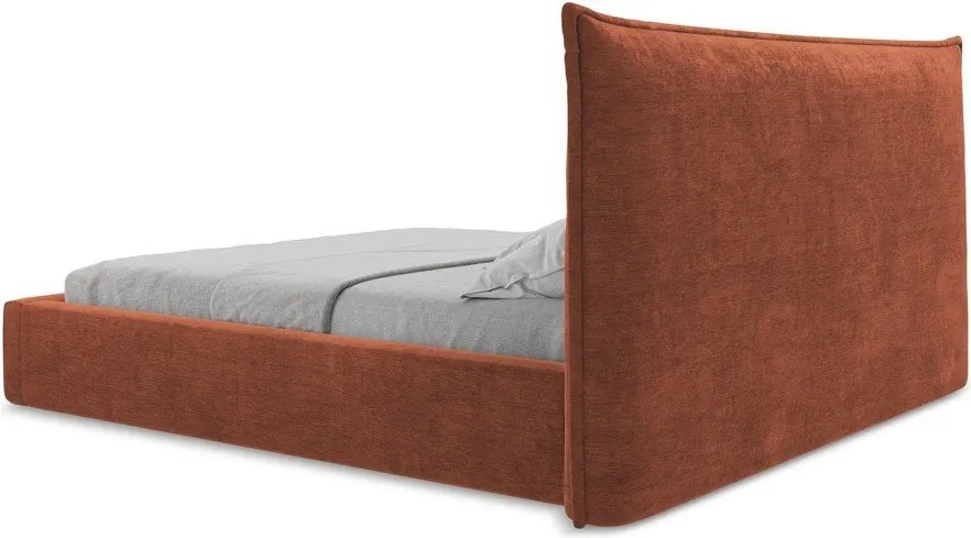 Pat matrimonial teracotă tapițat cu spațiu de depozitare cu somieră 160x200 cm Esala – Makamii