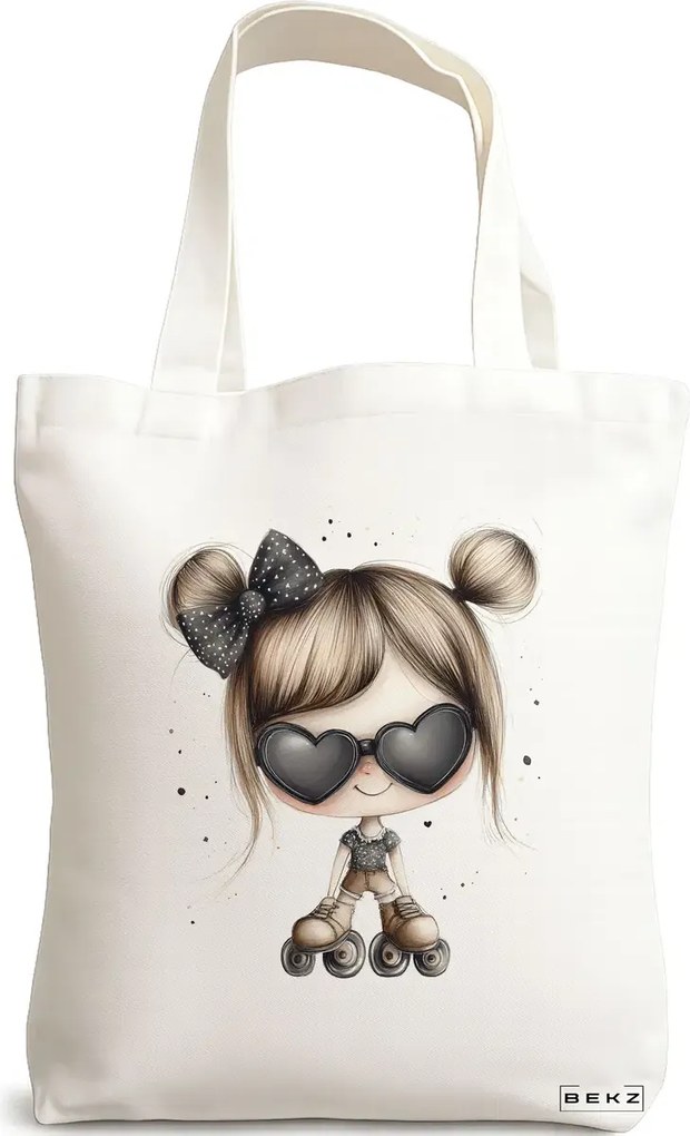 Sacosa de Panza pentru Cumparaturi, Geanta Tote, model The rolling girl 38 x 34.5 cm, Alba, BEKZ®