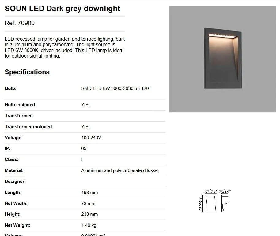Spot LED incastrabil de exterior IP65 iluminat ambiental SOUN gri 70900