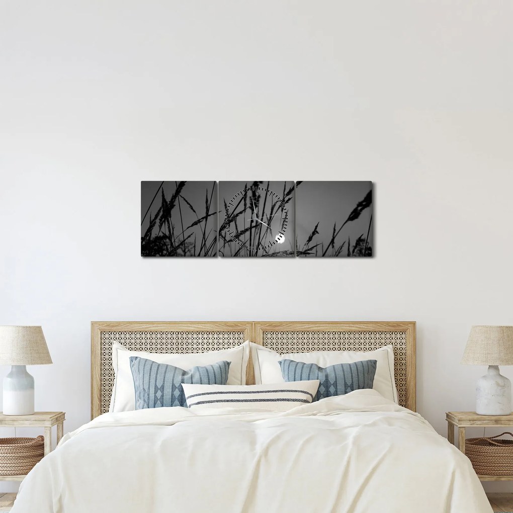 Tablou - Pajiște cu apus de soare (cu ceas) (90x30 cm)