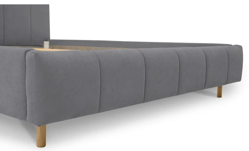 Pat matrimonial gri tapițat cu somieră 180x200 cm Zee – Scandic