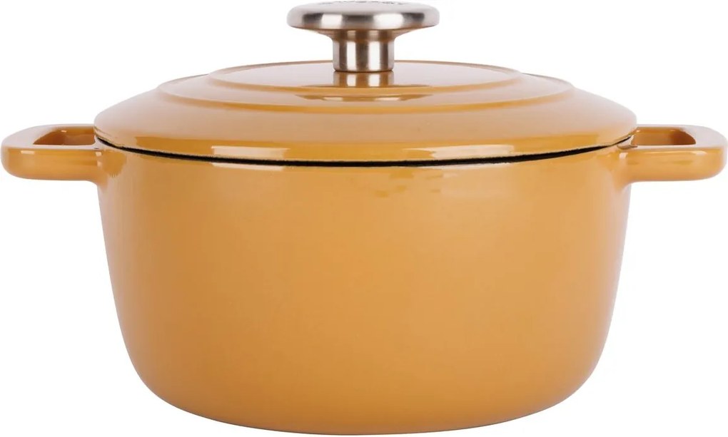 Oală fontă emailată cu capac 20 cm 2,7 L Auriu Fontestic Cosy &amp; Trendy 9967202