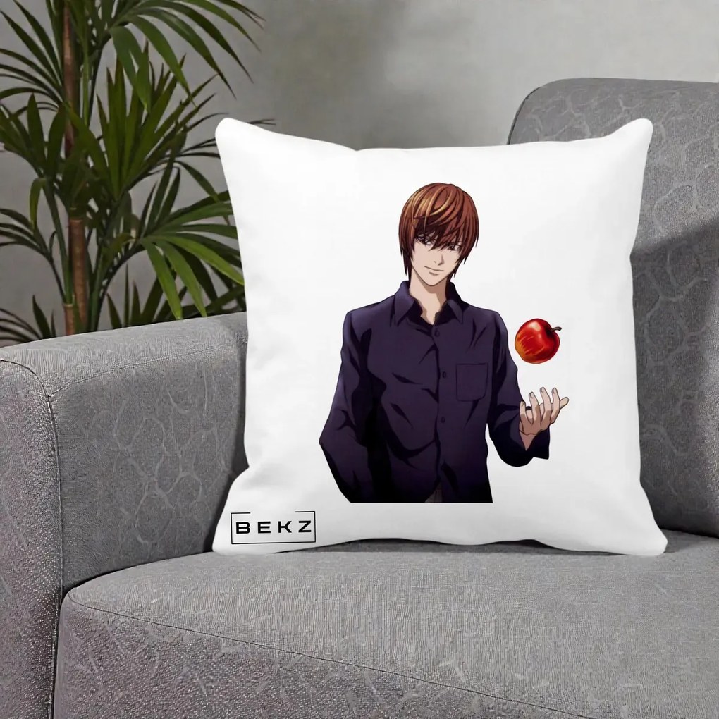 Perna Personalizata Death Note Light Yagami cu Mar, 40x40 cm, Alba Mata, Husa Detasabila, Perna Inclusa, BEKZ®