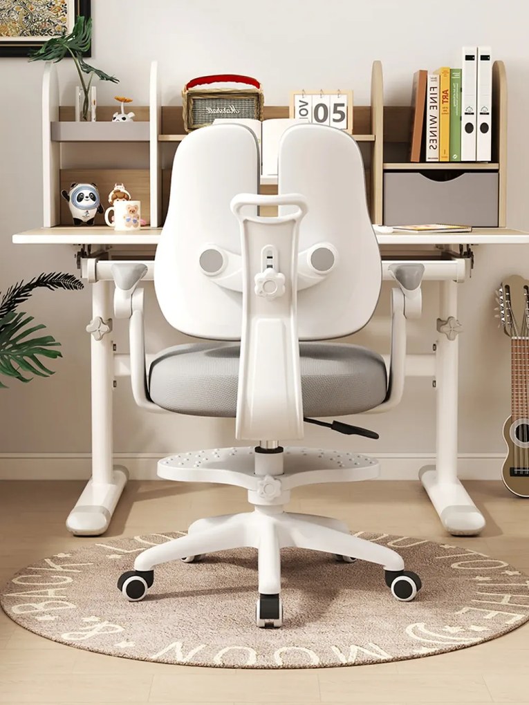 Scaun ergonomic pentru copii, spatar reglabil inaltime si adancime, suport picioare reglabil, rotativ, Roz