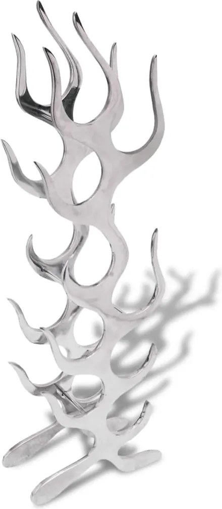 vidaXL Raft pt. vinuri din aluminiu argintiu, formă flacără, 9 sticle