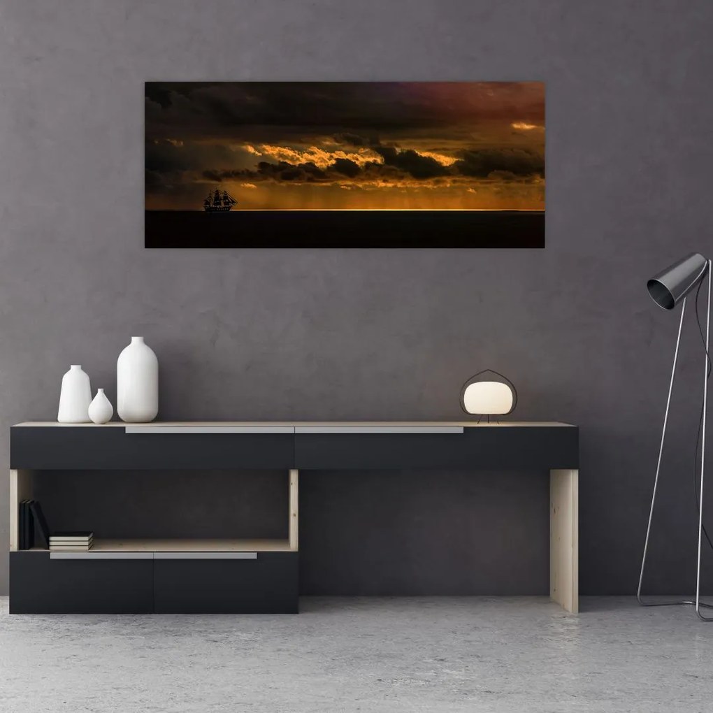 Tablou unei vele în apus de soare (120x50 cm)