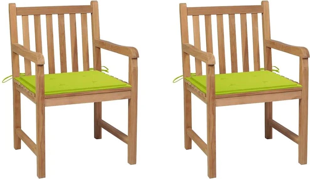 vidaXL Scaune de grădină cu perne verde aprins, 2 buc., lemn masiv tec