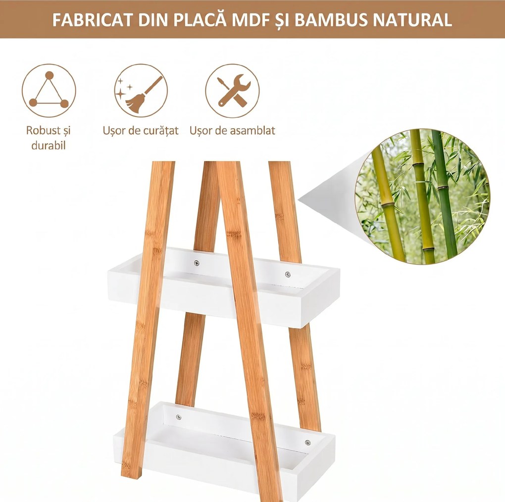 Kleankin Raft Baie cu 3 Rafturi din MDF și Bambus, Dulap Baie, 30x18x81 cm, Lemn | Aosom Romania