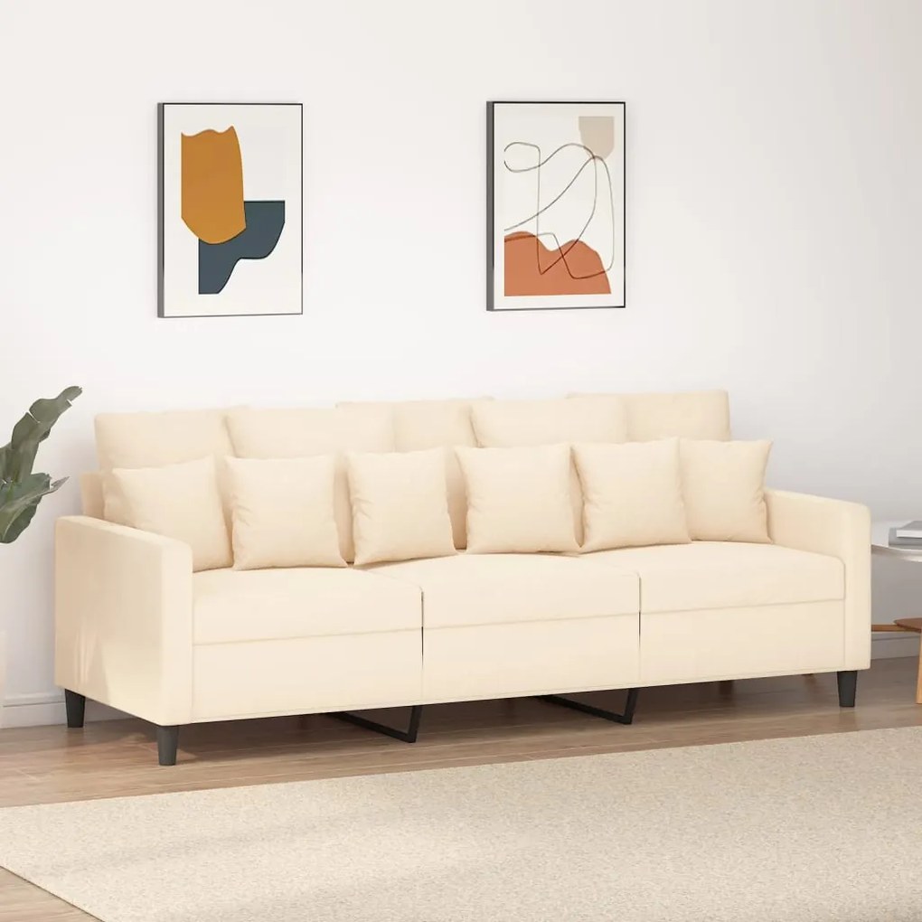 348893 vidaXL Canapea cu 3 locuri, crem, 180 cm, catifea