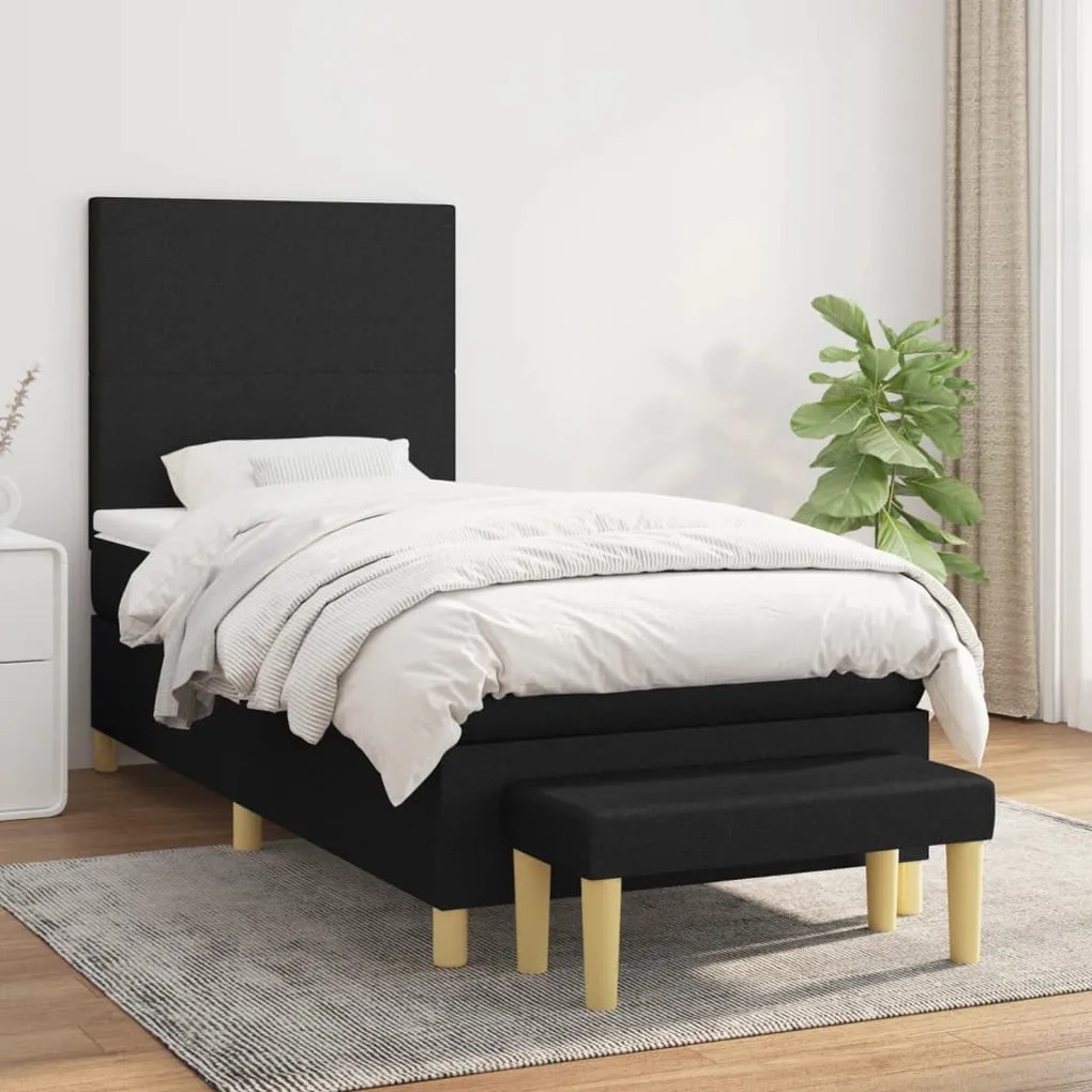 3136975 vidaXL Pat box spring cu saltea, negru, 100x200 cm, textil