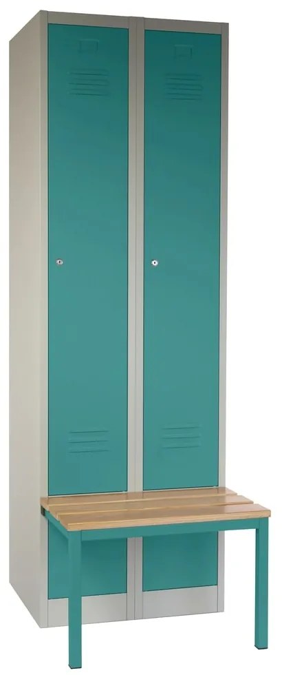 Dulap metalic cu bancheta, 60 x 85 x 185 cm, plinta, inchidere cilindrica, verde - ral 6033