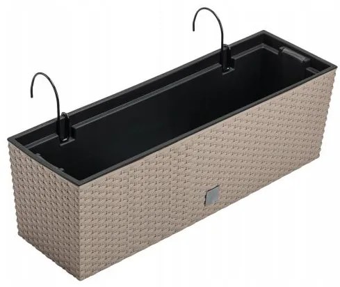Jardiniera decorativa, suport metalic, imitatie ratan, cafeniu, 58x18x19.5 cm, Rato Case W