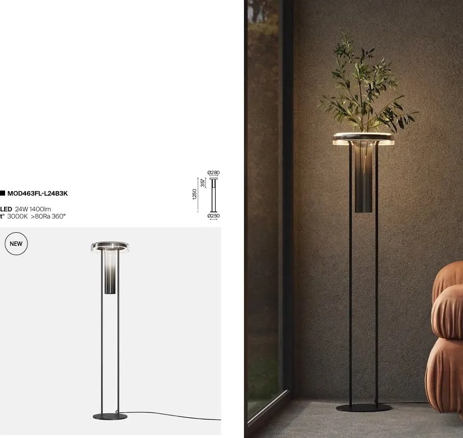 Lampadar modern cu vaza decorativa din sticla Ikebana