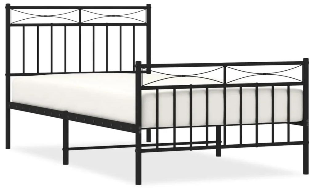 373703 vidaXL Cadru pat metalic cu tăblii de cap/picioare, negru, 100x190 cm