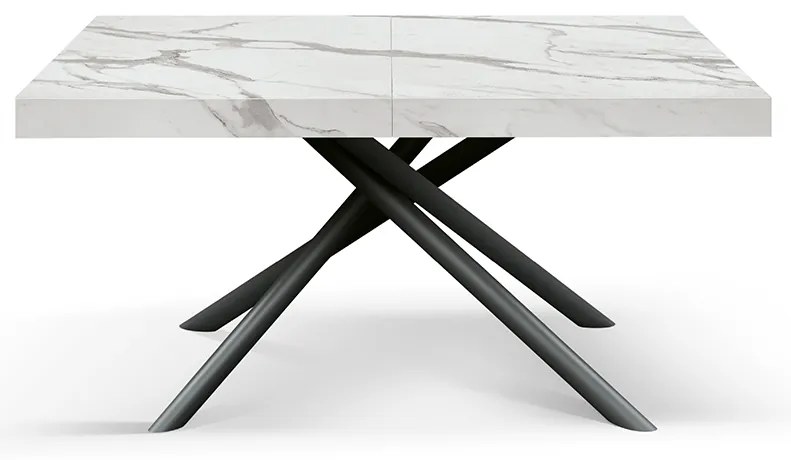 Masa extensibila Menego, blat ALB MARMORAT - 140 cm / 90 / h 77 - NEGRU
