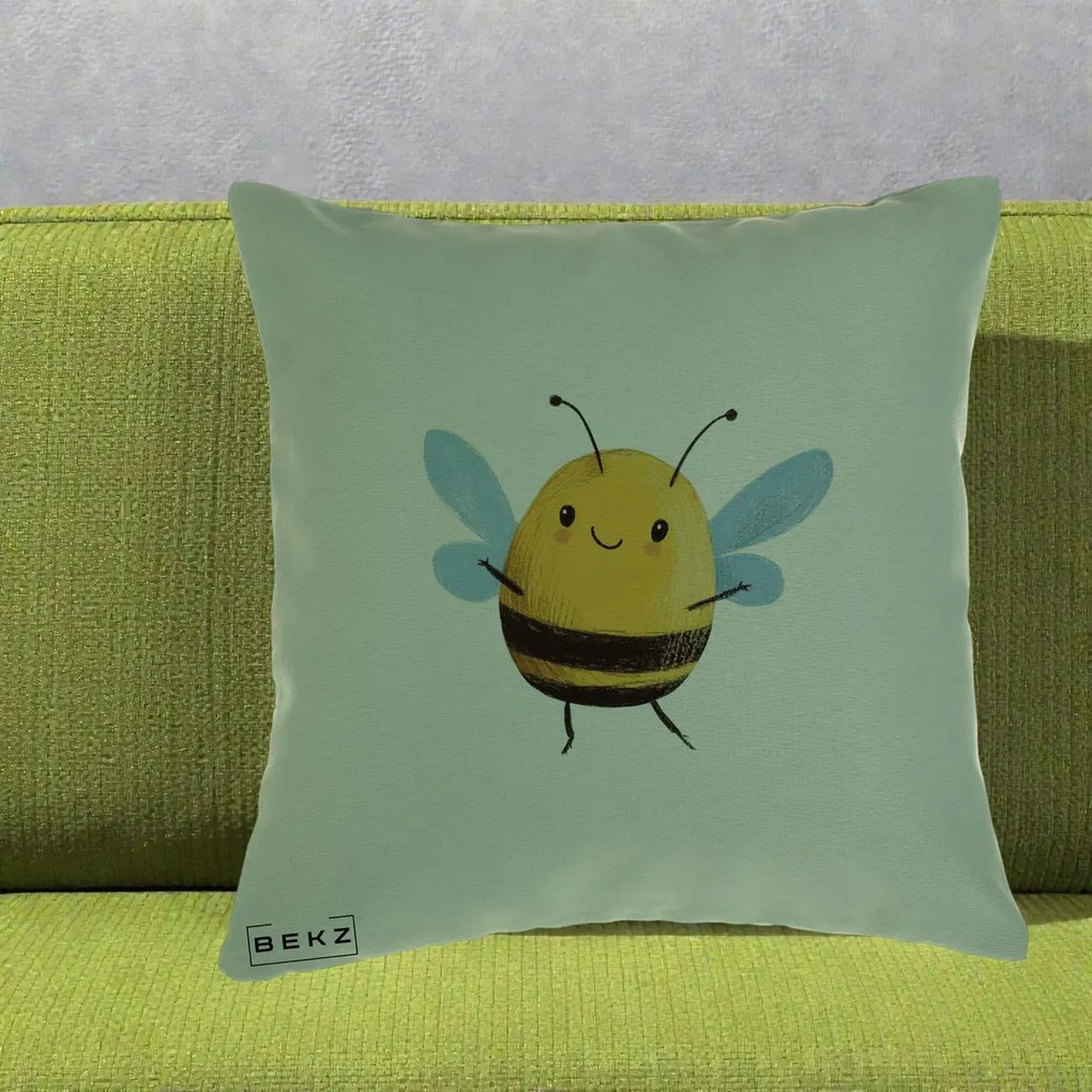 Perna Decorativa Buburuza pe Trifoi cu Patru Foi, 40x40 cm, Verde, Husa Detasabila, Perna Inclusa, BEKZ®