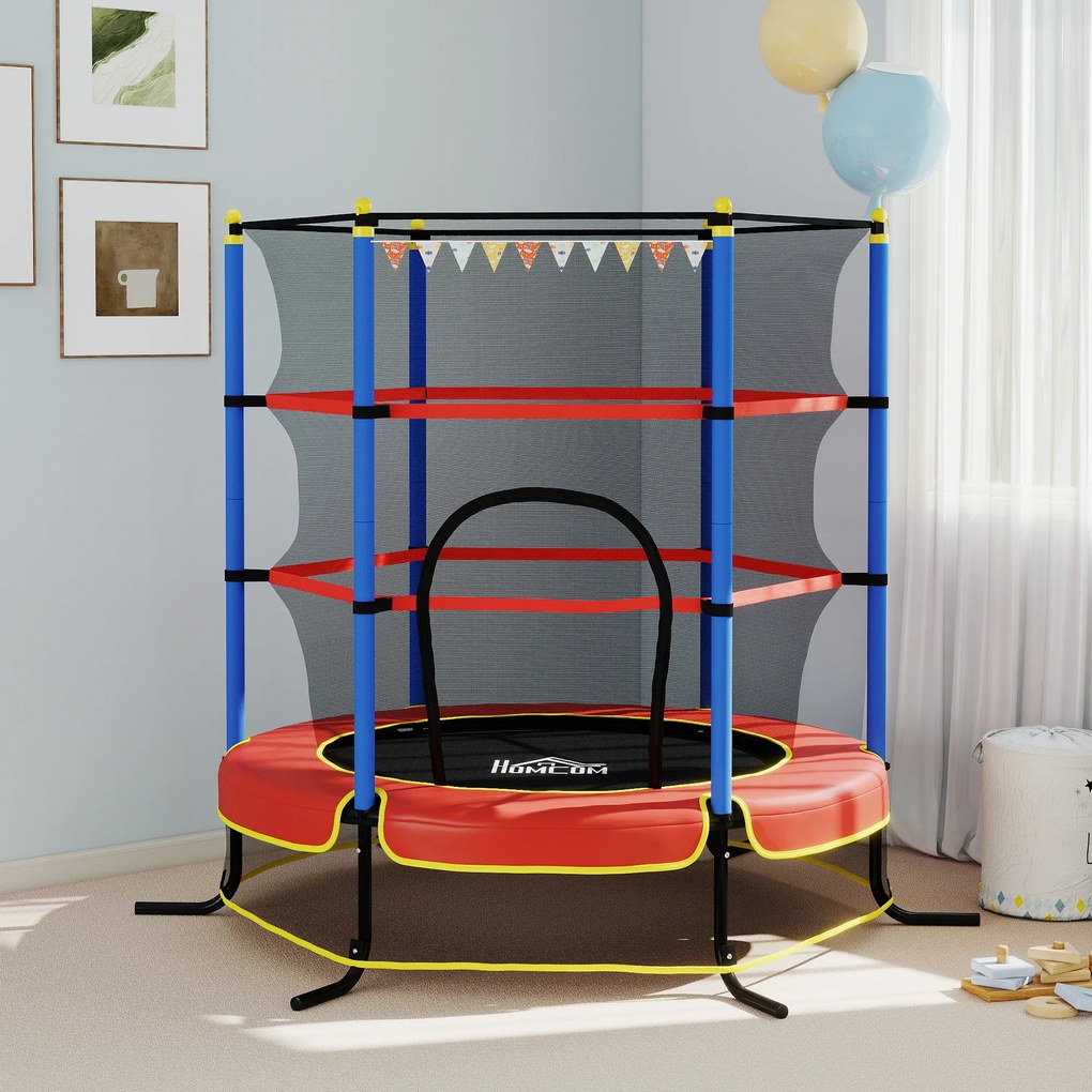 HOMCOM Trambolină pentru Copii 3-10 Ani cu Plasă de Siguranță, Suprafață Elastică cu Țevi Capitonate, Ø175x190 cm, Albastru | Aosom Romania