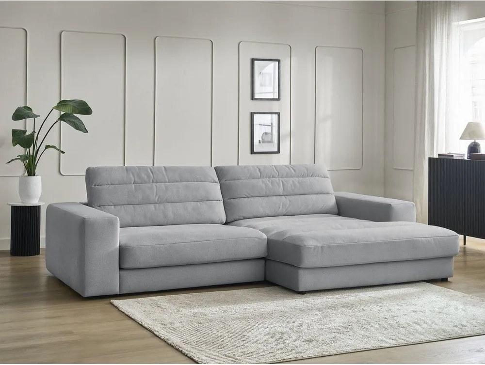 Colțar gri deschis cu tapițerie din catifea (cu colț pe partea dreaptă/cu șezlong) Sierra – Bobochic Paris