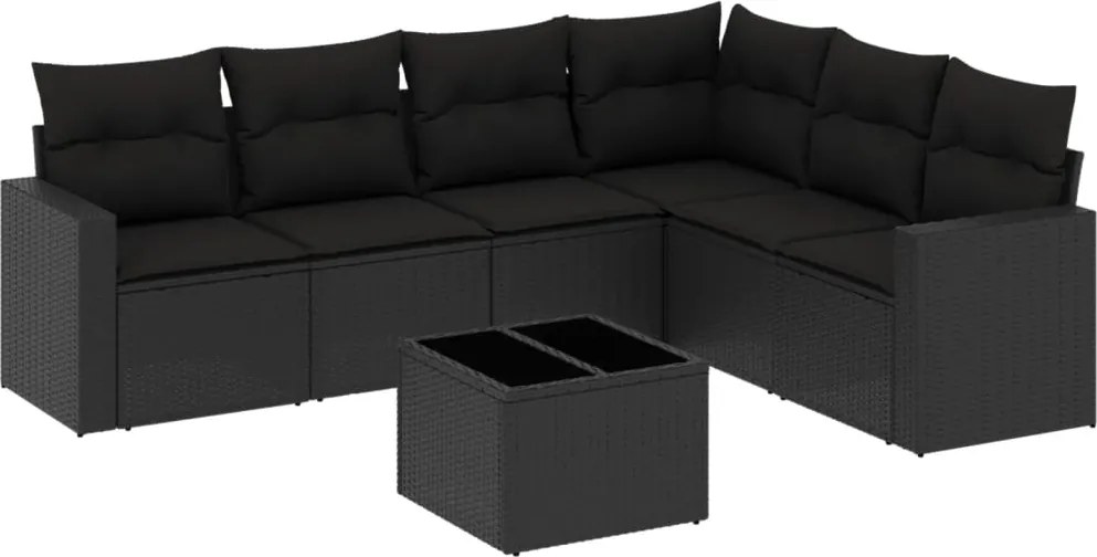 vidaXL Set canapele de grădină cu perne, 7 piese, negru, poliratan