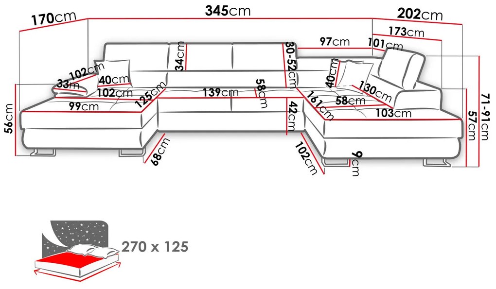 Zondo Colțar în formă de U Alphard Bis (S) (uttario velvet 2979 + uttario velvet 2979 + senegal 825). 1051178