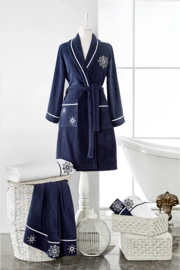 Halat pentru femei MARINE LADY + prosop + prosop de corp + cutie cadou S Alb / White