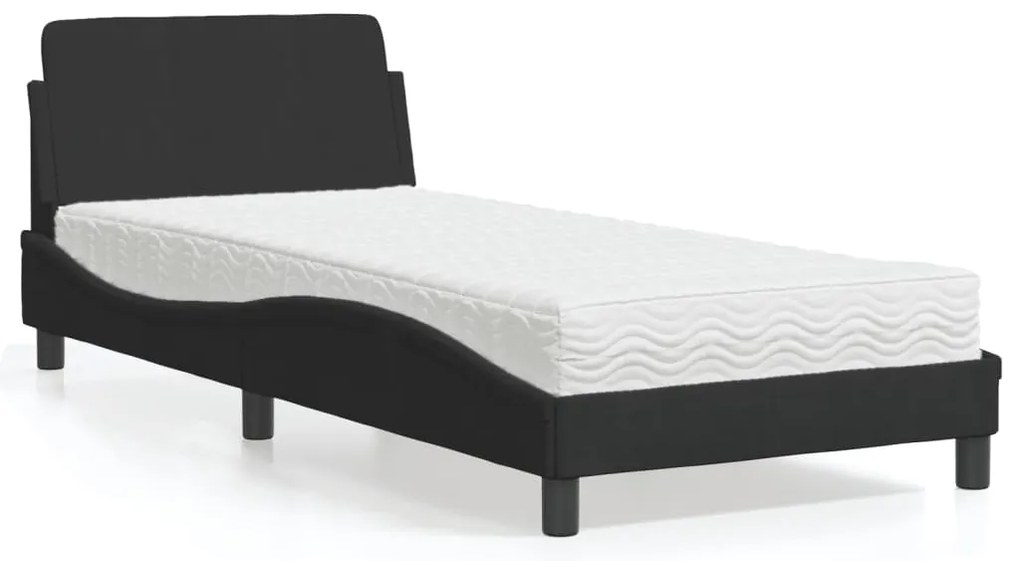 vidaXL Pat cu saltea, negru, 90x200 cm, catifea