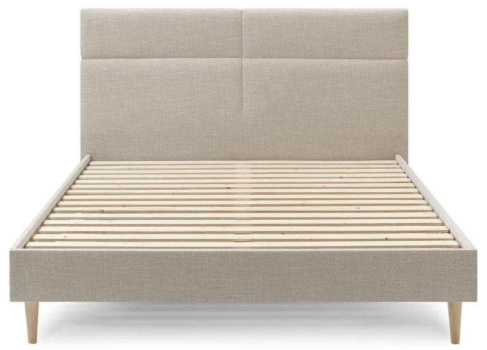 Pat matrimonial 160x200 cm bej tapițat cu somieră Elyna – Bobochic Paris