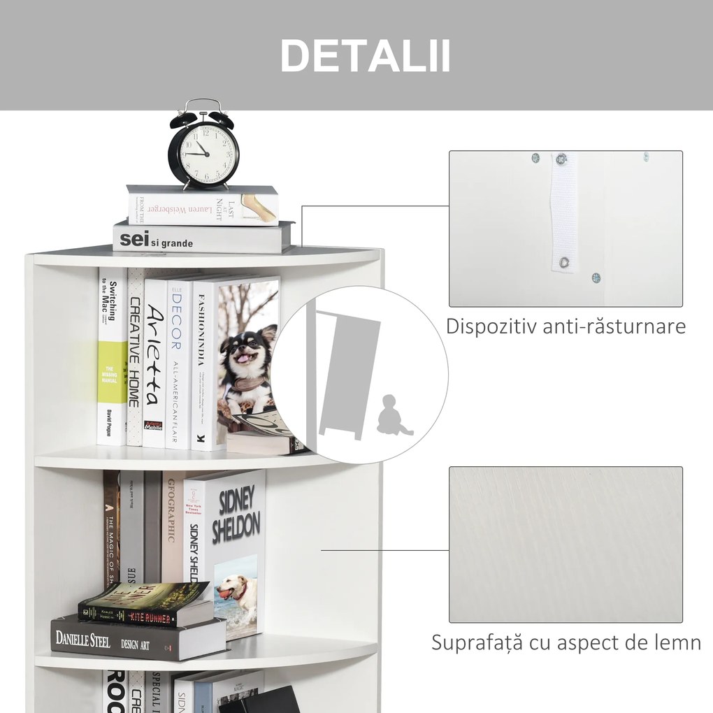 Homcom Dulap Colt cu 4 Rafturi, Design Compact, Alb, 39.5x39.5x120 cm | Aosom Romania