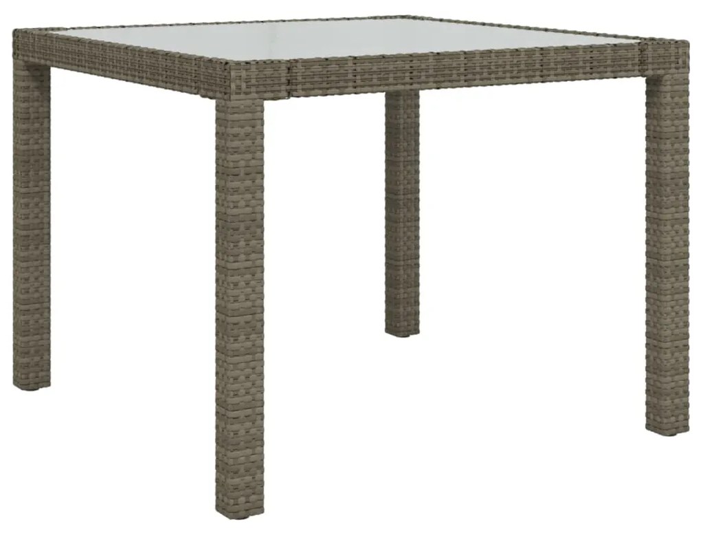 316700 vidaXL Masă grădină, gri, 90x90x75 cm, sticlă securizată și poliratan