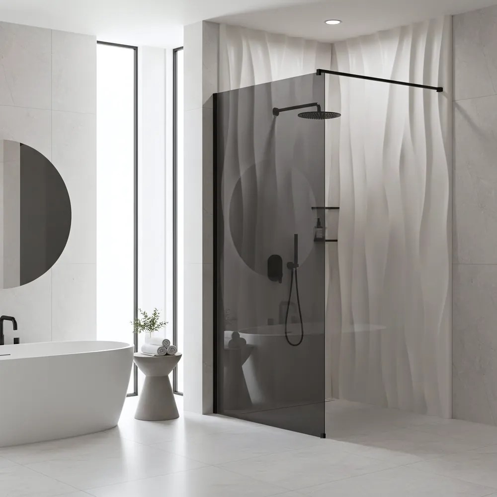 Paravan de dus fumuriu Rea Flexi Grey 110 cm negru