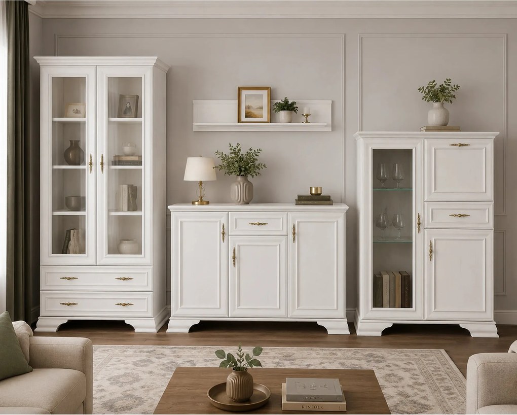 Mobilier living clasic IRYS, pin alb anderson, PAL laminat, 4 piese